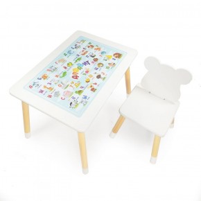 Комплект детской мебели стол и стул Мишутка с накладкой Алфавит (Белый/Белый/Береза) в Заречном - zarechnyy.mebel-74.com | фото