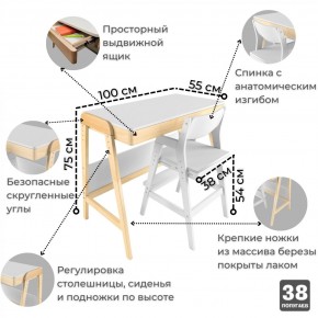 Комплект растущий стол и стул 38 попугаев «Вуди» (Белый, Без покрытия) в Заречном - zarechnyy.mebel-74.com | фото