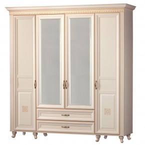 Шкаф для одежды 4-дверный с зеркалом №493 Марлен кремовый белый в Заречном - zarechnyy.mebel-74.com | фото