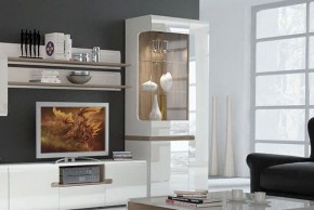 Шкаф с витриной 3D/TYP 01L, LINATE ,цвет белый/сонома трюфель в Заречном - zarechnyy.mebel-74.com | фото